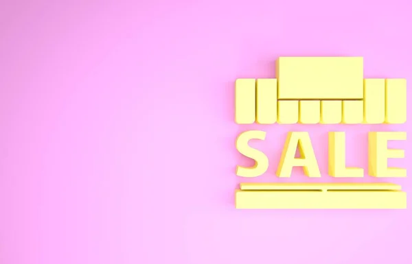 Κίτρινο κτίριο αγορών ή κατάστημα εικονίδιο απομονώνονται σε ροζ φόντο. Έννοια πώλησης σούπερ μάρκετ. Μινιμαλιστική έννοια. 3d απεικόνιση 3D καθιστούν — Φωτογραφία Αρχείου