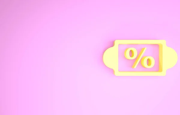 黄色ピンクの背景に隔離された割引率のタグアイコン。ショッピングタグの看板。特別オファーサイン割引クーポン記号.最小限の概念。3Dイラスト3Dレンダリング — ストック写真