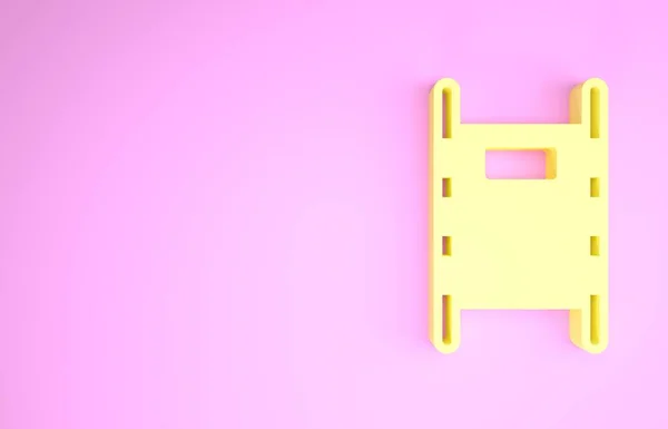Значок жовтого Стретчера ізольовано на рожевому фоні. Пацієнтська лікарня медичний ноша. Концепція мінімалізму. 3D ілюстрація 3D рендеринга — стокове фото