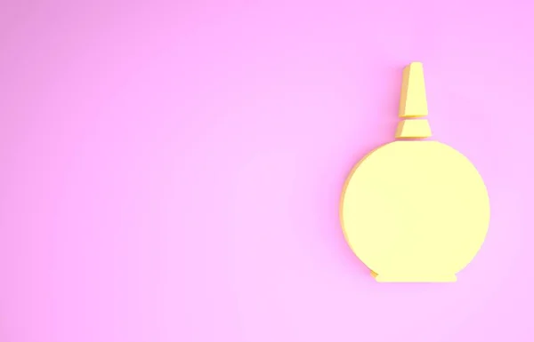 Ícone Enema amarelo isolado no fundo rosa. Enema com ponta de plástico. Pêra médica. Conceito de minimalismo. 3D ilustração 3D render — Fotografia de Stock