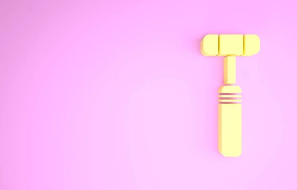 Gele Neurologie reflex hamer pictogram geïsoleerd op roze achtergrond. Minimalisme concept. 3d illustratie 3D renderen — Stockfoto