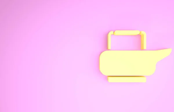 Żółta ikona Bedpan odizolowana na różowym tle. Toaleta dla przykutych do łóżka pacjentów. Koncepcja minimalizmu. Ilustracja 3D 3D renderowania — Zdjęcie stockowe