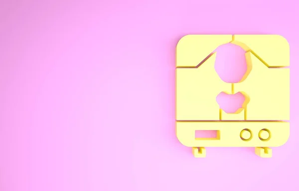 Ícone de máquina de raios X amarelo isolado no fundo rosa. Conceito de minimalismo. 3D ilustração 3D render — Fotografia de Stock