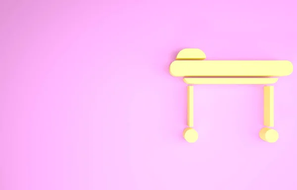 Ícone amarelo da maca isolado no fundo rosa. Maca médica do hospital do paciente. Conceito de minimalismo. 3D ilustração 3D render — Fotografia de Stock