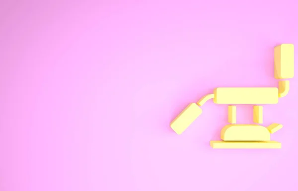 Ікона жовтого медичного стоматологічного крісла ізольована на рожевому фоні. Стілець стоматолога. Концепція мінімалізму. 3D-рендеринг — стокове фото