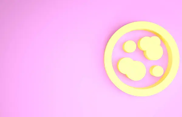Żółta szalka Petriego z ikoną bakterii wyizolowaną na różowym tle. Koncepcja minimalizmu. Ilustracja 3D 3D renderowania — Zdjęcie stockowe