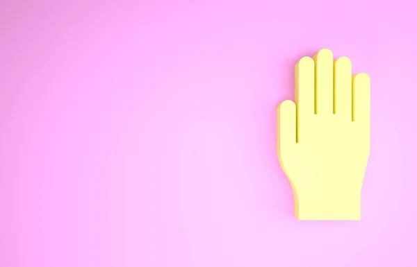 Guantes médicos amarillos icono aislado sobre fondo rosa. Guantes de goma protectores. Concepto minimalista. 3D ilustración 3D render —  Fotos de Stock