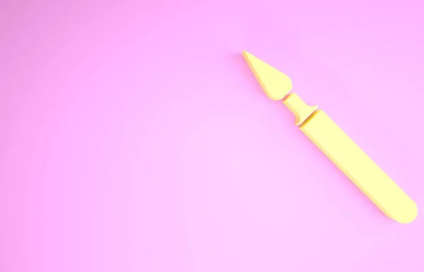 ピンクの背景に隔離された黄色の医療手術用メスツールアイコン。医療機器だ。最小限の概念。3Dイラスト3Dレンダリング — ストック写真