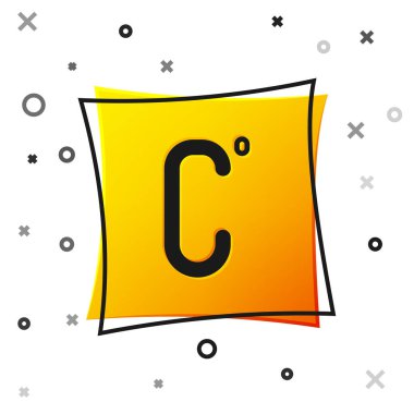 Siyah Celsius simgesi beyaz arkaplanda izole edilmiş. Sarı kare düğme. Vektör İllüstrasyonu