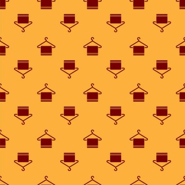 Askı simgesinde kırmızı havlu kahverengi arka planda izole edilmiş pürüzsüz desen. Banyo havlusu ikonu. Vektör İllüstrasyonu