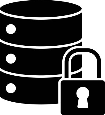 Siyah sunucu güvenliği beyaz arkaplanda kapalı asma kilit simgesine sahip. Güvenlik, güvenlik, koruma kavramı. Vektör İllüstrasyonu