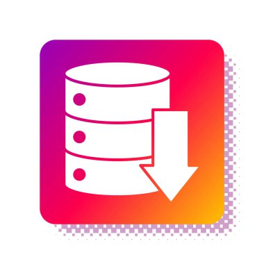 Beyaz Sunucu, Data, Web sunucu simgesi beyaz arkaplanda izole edildi. Kare renk düğmesi. Vektör İllüstrasyonu