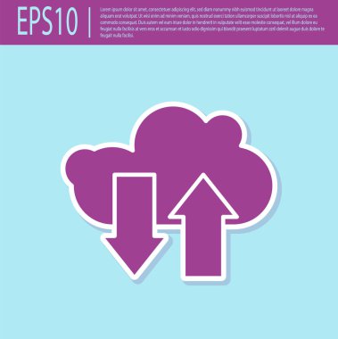 Retro mor Bulut indirme ve yükleme simgesi turkuaz arka planda izole edildi. Vektör İllüstrasyonu