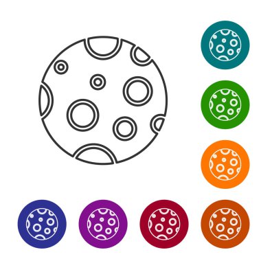 Beyaz arkaplanda siyah çizgi ay simgesi izole edildi. Simgeleri renk daire düğmelerine ayarla. Vektör İllüstrasyonu