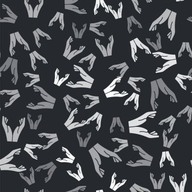 Gri Eller dua etme konumunda ikon siyah arkaplanda izole edilmiş pürüzsüz desen. Tanrı 'ya inanç ve umutla dua edin. Vektör İllüstrasyonu