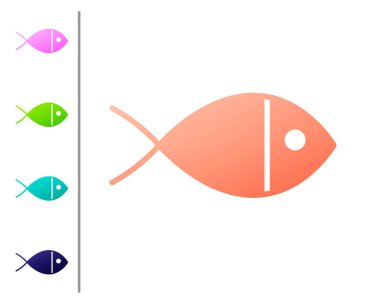 Beyaz arka planda izole edilmiş mercan Hıristiyan balık sembolü. İsa 'nın balık sembolü. Renk simgelerini ayarla. Vektör İllüstrasyonu