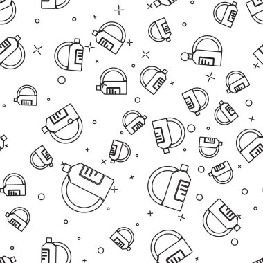 Siyah çizgi yıkama sıvısı şişesi ve plaka ikonu beyaz arka planda izole edilmiş pürüzsüz desen. Bulaşık yıkamak için sıvı deterjan. Vektör İllüstrasyonu