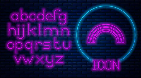 Ragyogó Neon Szivárvány Ikon Elszigetelt Téglafal Háttér Neonfény Ábécé Vektorillusztráció — Stock Vector