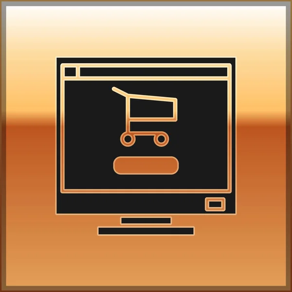 Czarny Koszyk Ekranie Ikona Komputera Izolowane Złotym Tle Koncepcja Commerce — Wektor stockowy