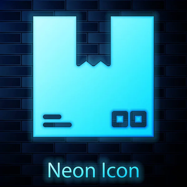 Glowing Neon Cardboard Box Traffic Symbol Icon Isolated Brick Wall — Stock Vector