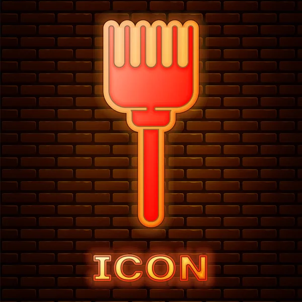 Glowing Neon Hairbrush Icon Isolated Brick Wall Background Comb Hair — Stock Vector