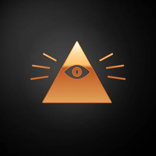 Gold Freimaurer Symbol Allsehendes Auge Gottes Symbol Isoliert Auf Schwarzem — Stockvektor