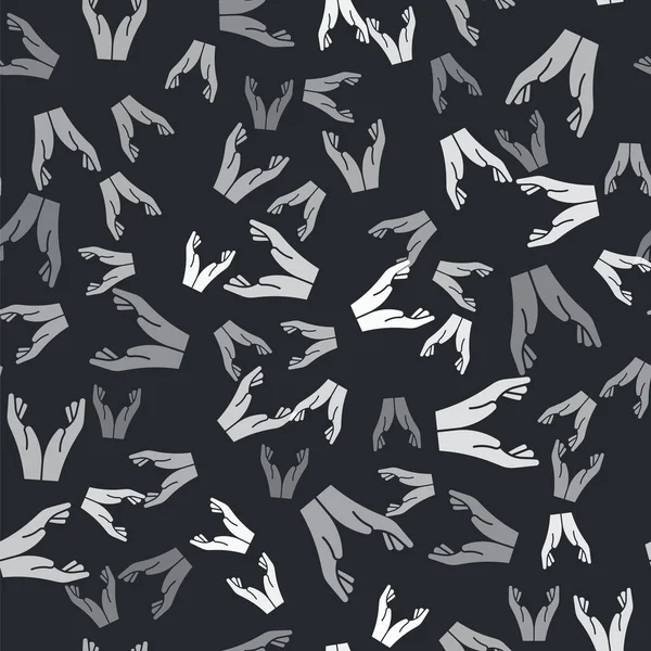 Gri Eller dua etme konumunda ikon siyah arkaplanda izole edilmiş pürüzsüz desen. Tanrı 'ya inanç ve umutla dua edin. Vektör İllüstrasyonu