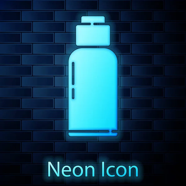 Glödande Neon Kanteen Vattenflaska Ikon Isolerad Tegel Vägg Bakgrund Turistkolvsikonen — Stock vektor