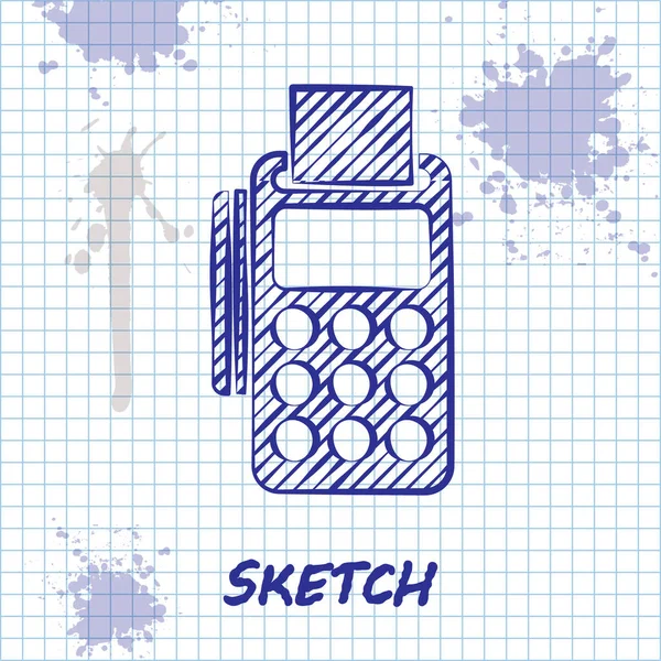 Sketch Line Terminal Pos Com Cartão Crédito Inserido Ícone Reciept — Vetor de Stock