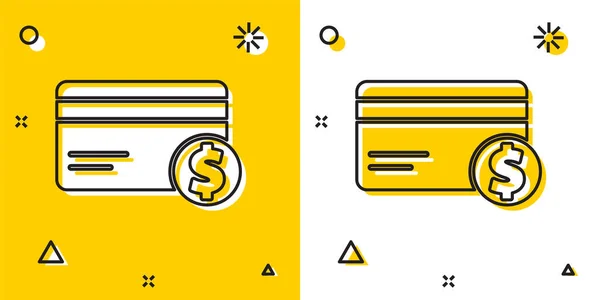 Černá Kreditní Karta Symbol Dolaru Ikona Izolované Žlutém Bílém Pozadí — Stockový vektor
