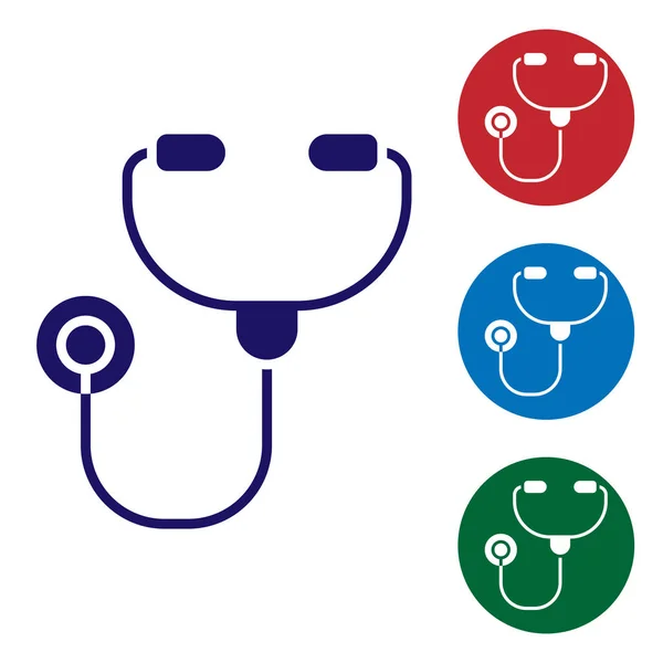 Blue Stethoscope Medical Instrument Icon Isolated White Background Set Icons — Stock Vector