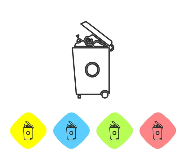 Grey Line Trash Can Icon Isolated White Background Garbage Bin — 스톡 벡터