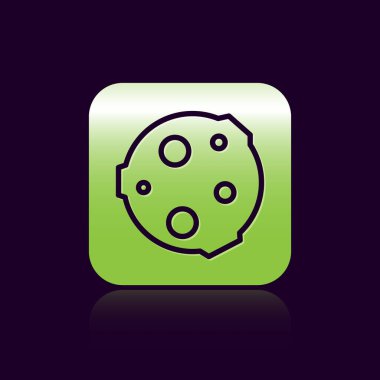 Siyah çizgi Ay simgesi siyah arkaplanda izole edildi. Yeşil kare düğmesi. Vektör İllüstrasyonu