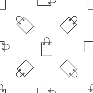 Gri çizgi kağıt poşet ikonu beyaz arka planda izole edilmiş kusursuz desen. Paket işareti. Vektör İllüstrasyonu