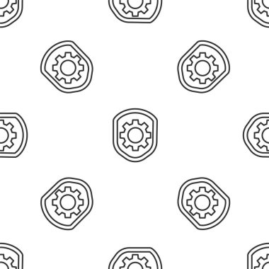 Gri çizgi kalkanı, ayarlama teçhizatı ikonu, beyaz arka planda izole edilmiş, pürüzsüz desen. Ayarlama, servis, bakım, onarım, onarım. Vektör İllüstrasyonu