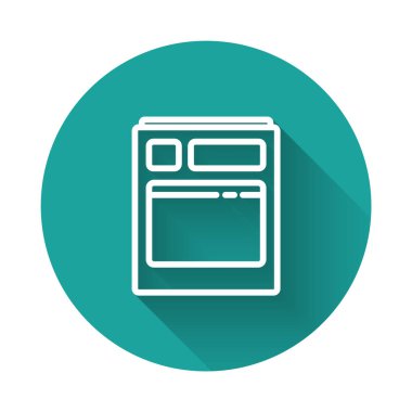 Mutfak bulaşık makinesi simgesi uzun gölgeli izole edilmiş. Yeşil daire düğmesi. Vektör İllüstrasyonu