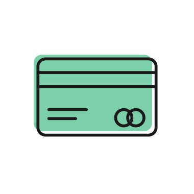 Siyah çizgi kredi kartı simgesi beyaz arkaplanda izole edildi. Çevrimiçi ödeme. Nakit çekilmesi. Finansal operasyonlar. Alışveriş tabelası. Vektör İllüstrasyonu