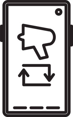 Black line Spread the word, megaphone on mobile phone icon isolated on white background.  Vector Illustration