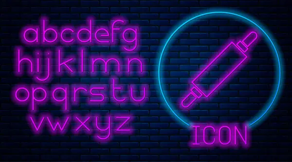 Glowing Neon Rolling Pin Icon Isolated Brick Wall Background Neon — 스톡 벡터