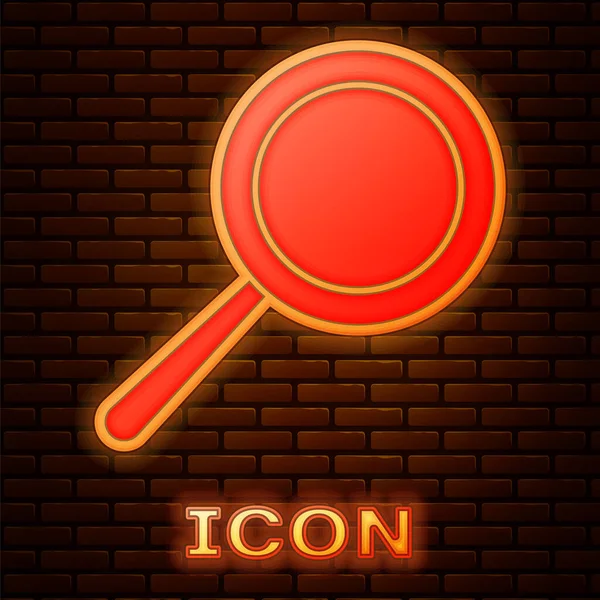 Glowing Neon Frying Pan Icon Isolated Brick Wall Background Fry — Stock Vector