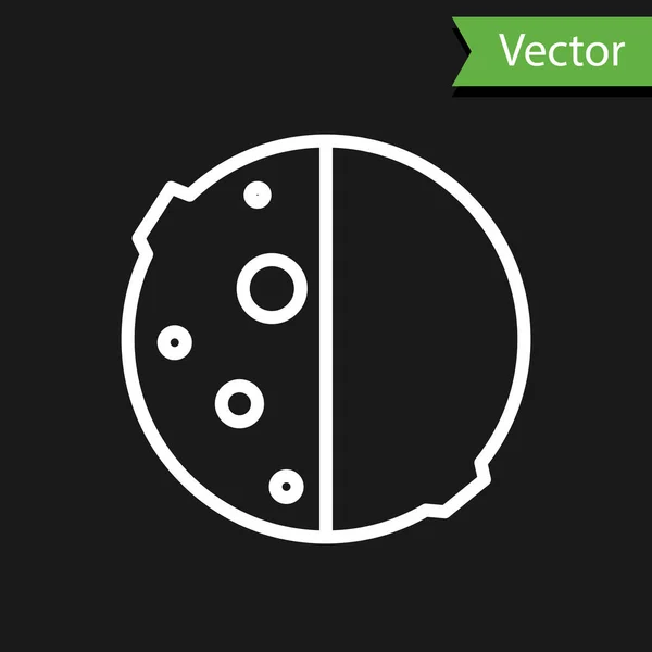 White Line Eclipse Sun Icon Isolated Black Background Total Sonar — ストックベクタ