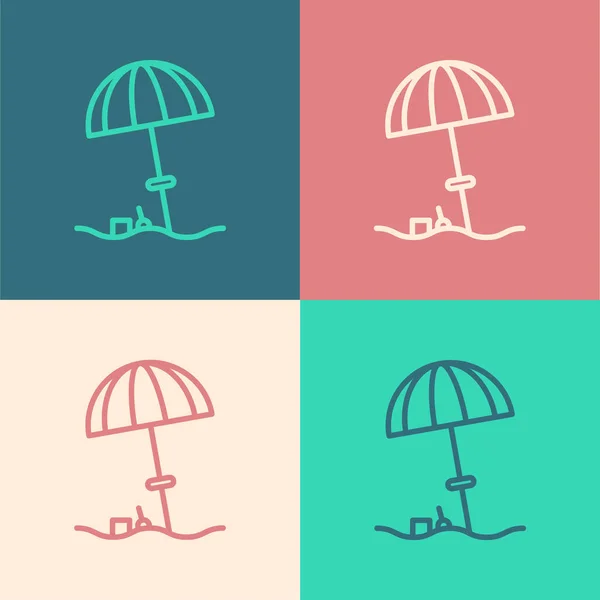 Pop Art Ligne Parapluie Protection Solaire Pour Icône Plage Isolé — Image vectorielle