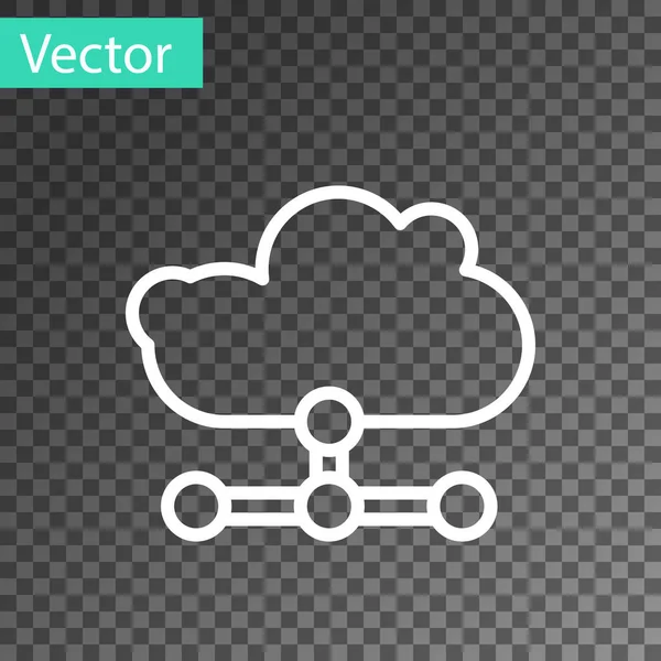 White Line Network Cloud Connection Icon Isolated Transparent Background Social — Stock Vector