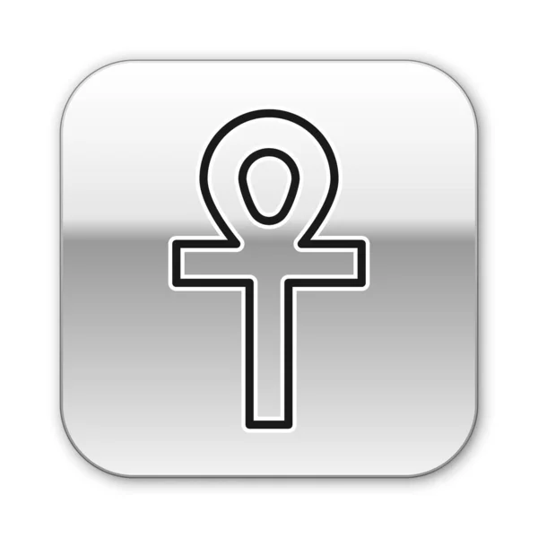 Schwarze Linie Kreuz Ankh Symbol Isoliert Auf Weißem Hintergrund Silberner — Stockvektor
