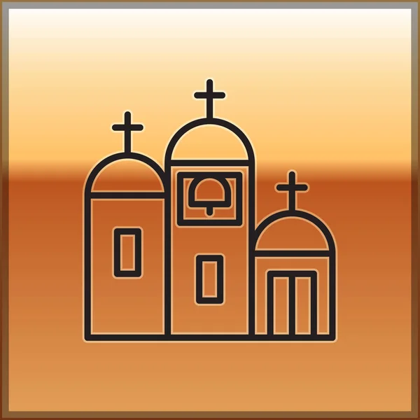 Icono Edificio Iglesia Línea Negra Aislado Sobre Fondo Dorado Iglesia — Vector de stock