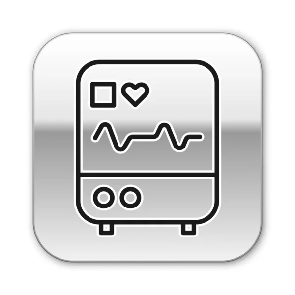 Monitor Ordenador Línea Negra Con Icono Cardiograma Aislado Sobre Fondo — Vector de stock