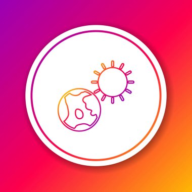 Renk çizgisi Dünya küresi ve güneş ikonu renk arkaplanında izole. Dünya ya da Dünya işareti. Küresel internet sembolü. Geometrik şekiller. Çember beyaz düğme. Vektör İllüstrasyonu