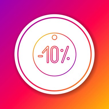 Renk satırı% 10 indirimli etiket simgesi renk arkaplanında izole edildi. Etiket alışverişi. Özel teklif işareti. İndirim kuponları sembolü. Çember beyaz düğme. Vektör İllüstrasyonu