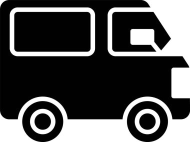 Siyah Teslimat kargo kamyon araç simgesi beyaz arka plan üzerinde izole. Vektör İllüstrasyonu