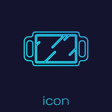 Turkuaz hat çizgisi. Mavi arka planda El aynası simgesi izole edildi. Vektör İllüstrasyonu